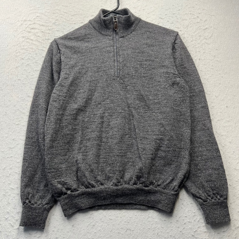Lorenzo Magni Quarter Zip Sweater Mens Heather Gray Mock Neck Made in Italy 1969